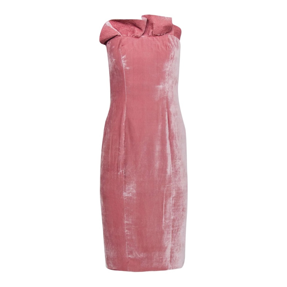 Cinq a Sept - Light Pink Velvet Strapless Dress w/ Ruffle Neckline